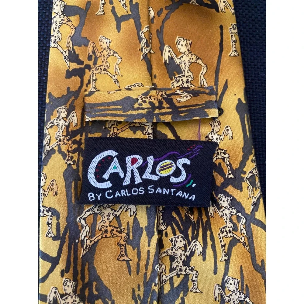 Carlos by Carlos Santana Mystic Man Silk Tie Gold Yellow Abstract Dancing Figure